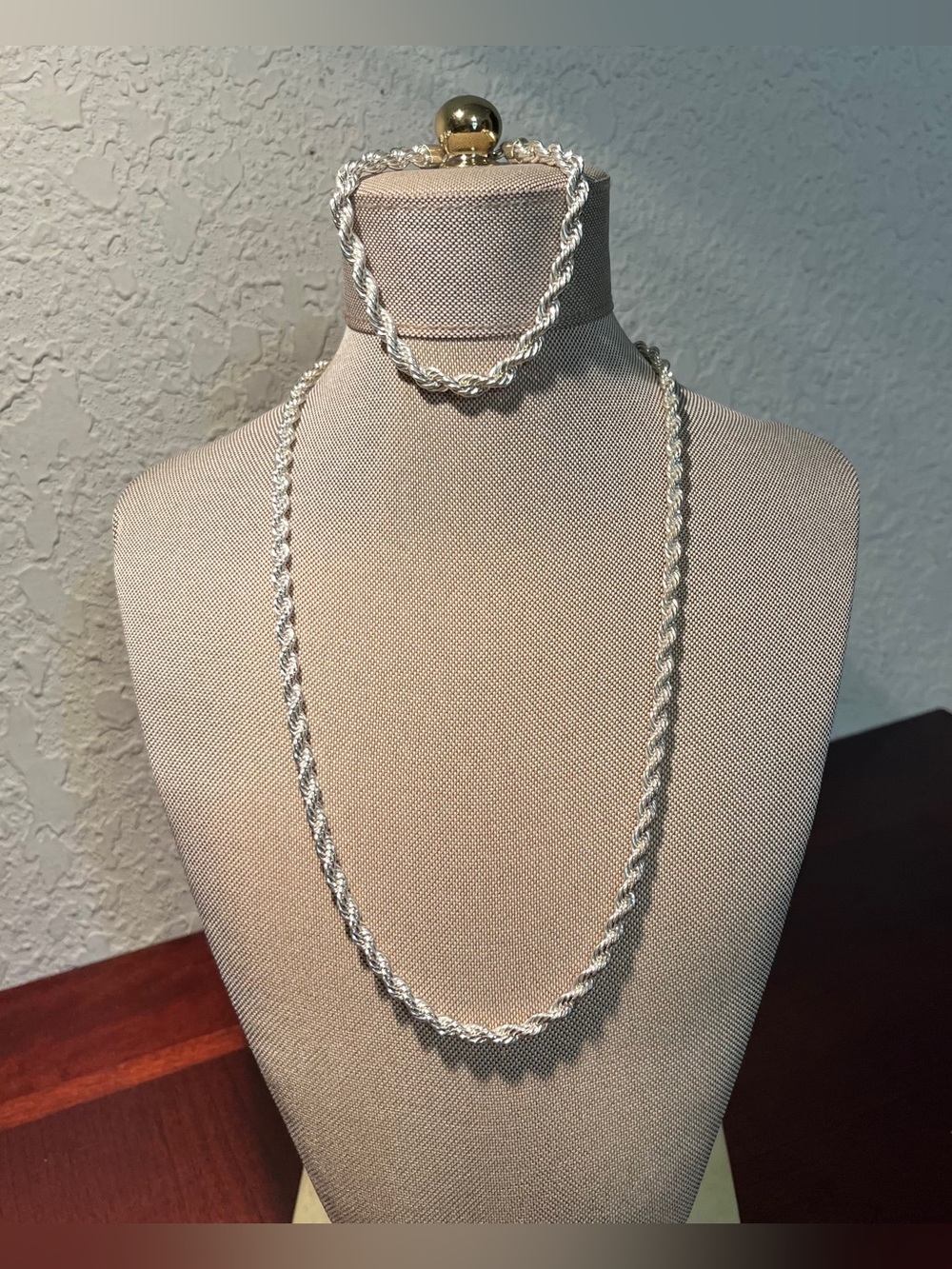 Sterling Rope Chain Necklace and Bracelet Set - Silver